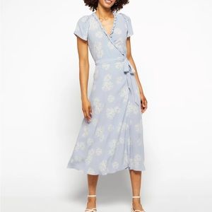 Ruffle Trim Wrap Midi Dress